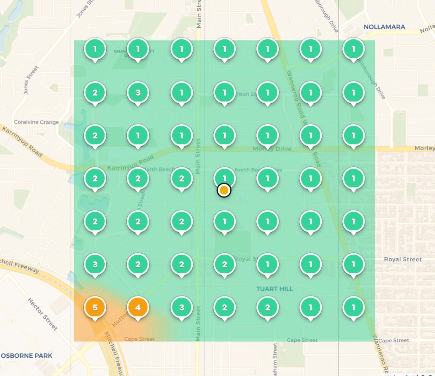 Geo grid map pack scan across Tuart Hill and surrounding Perth suburbs