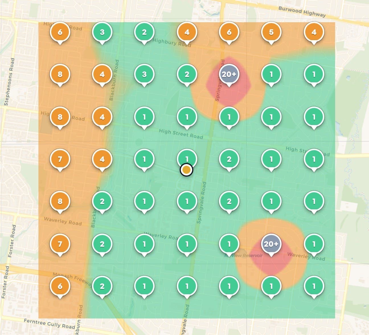 Geo grid map pack scan across Melbourne's eastern suburbs